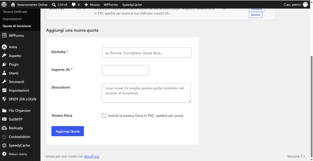 Impostazione Nuove Quote Associative